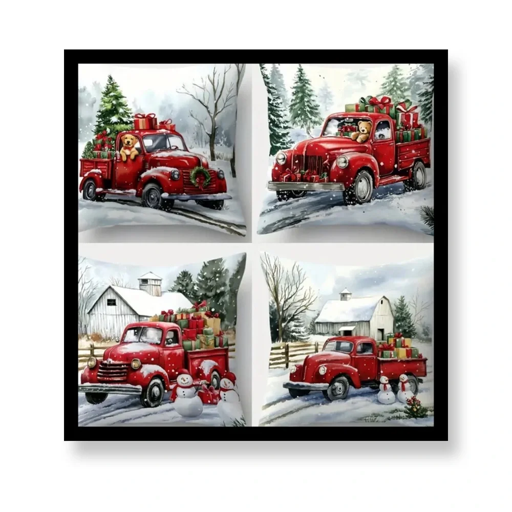 (New in Bag) Festive Red Truck Holiday Pillow Covers